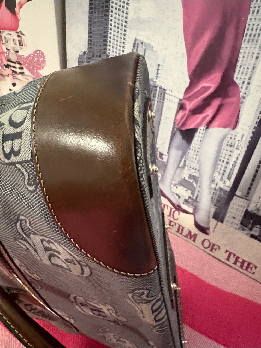 Dooney & Bourke denim blue Logo Satchel with Brown Trim and Matching Wristlet - Picture 9 of 15